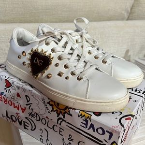 Dolce and Gabbana white sneakers with red heart logo